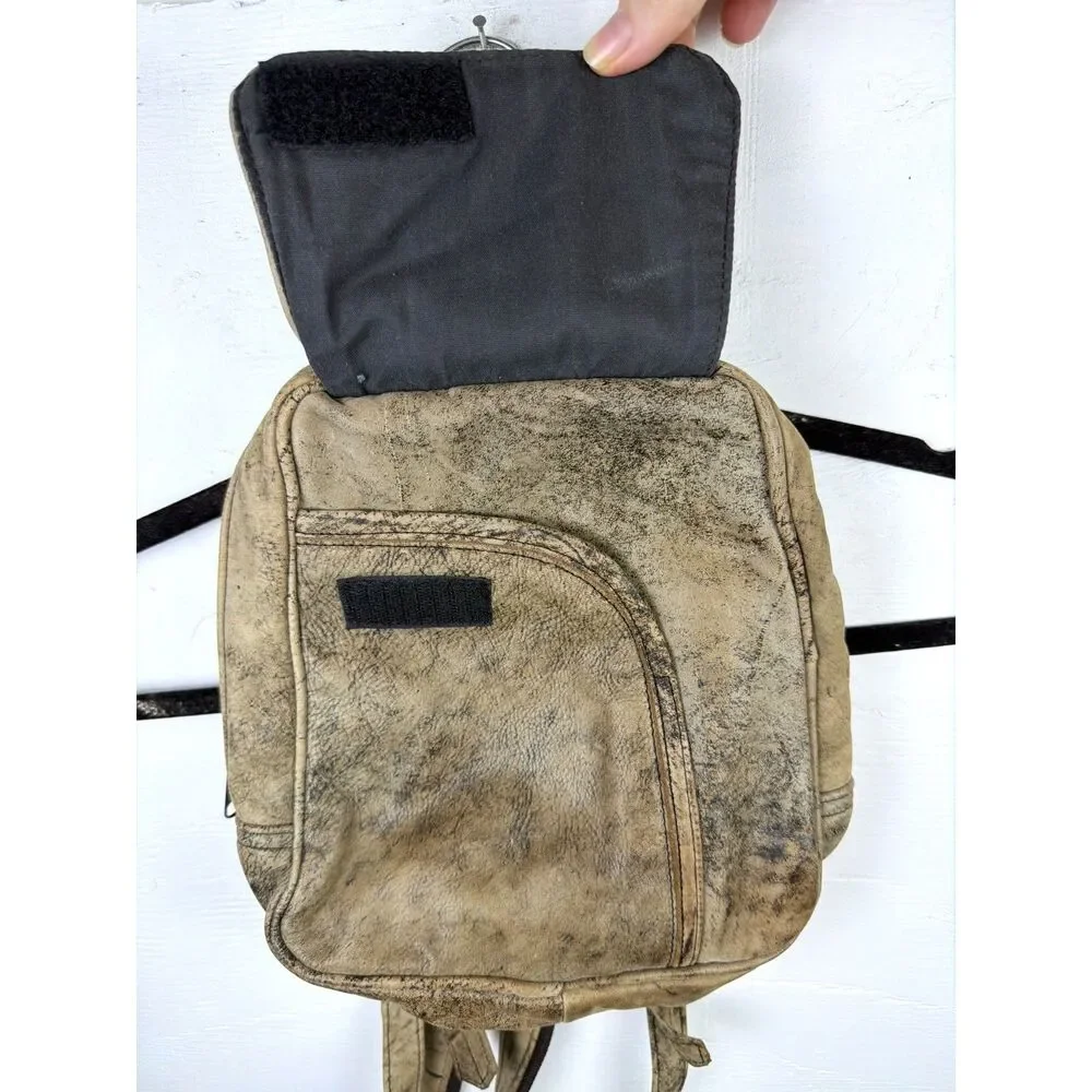 Genuine Leather Distressed Convertible Crossbody Backpack Tan Hecho en Mexico